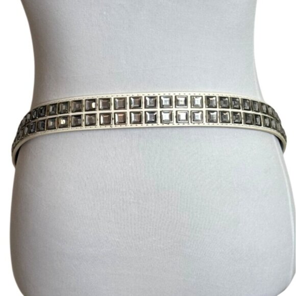 Punk Rock White Rhinestone Belt Size XL Leather Rivet Studs Retro 80s Style main image 8